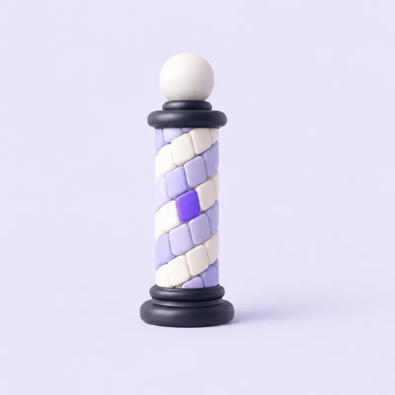 A barber pole whose stripe is a row of appointment slots, one booked in violet