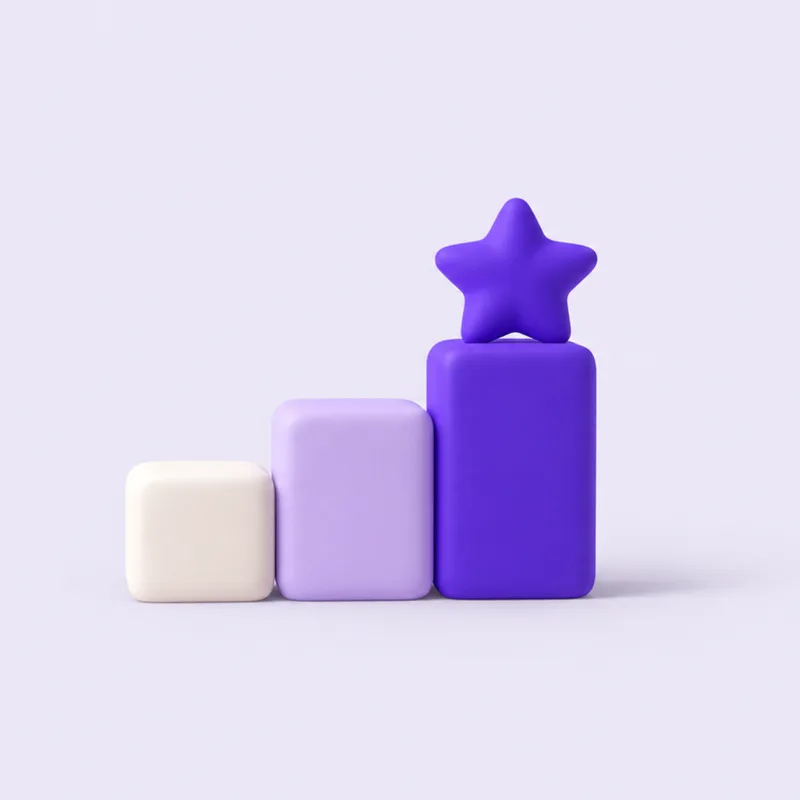 Three podium blocks of rising height, a violet star on the tallest