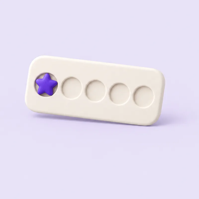 A loyalty card with five slots, the first one holding a violet star