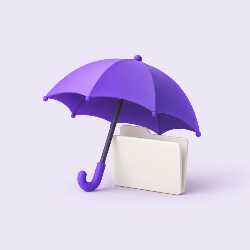 A violet umbrella sheltering a closed folder