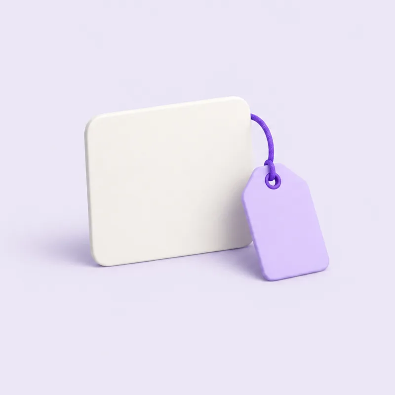 A blank membership card with a price tag tied on by a violet string