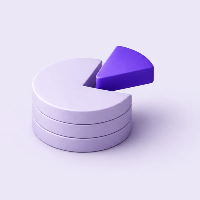 A stack of coins with a violet wedge lifted out like a slice of pie