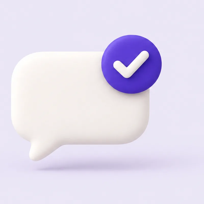 An empty speech bubble with a violet check-mark badge