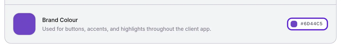 Business & App, the Brand Colour row with its color code button outlined